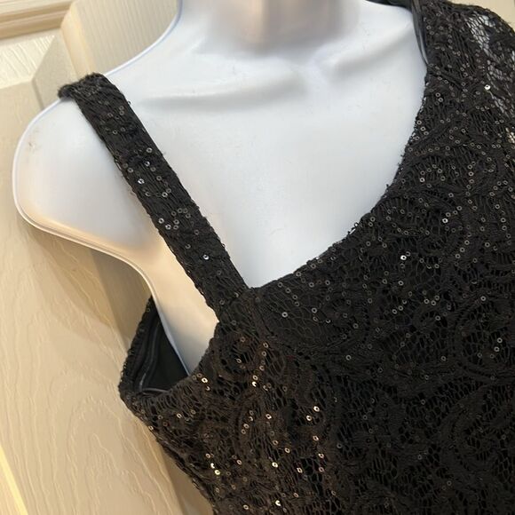 R&M Richards Jumpsuit Sz 6 One Shoulder Black Cocktail Sequins Lace Sleeveless - Picture 3 of 14